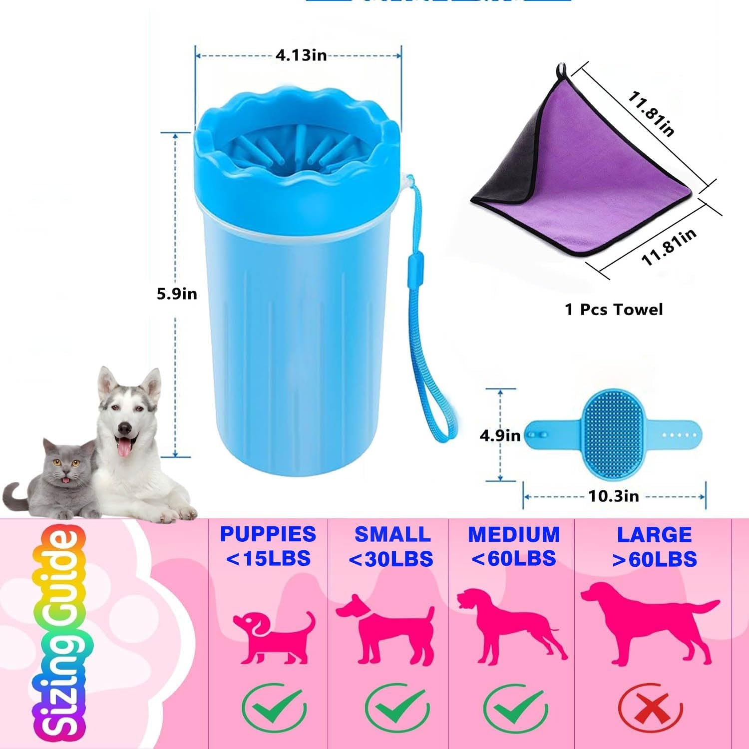 Pawsy Dog Paw Cleaner Set – Paw Washer Cup with Towel & Brush