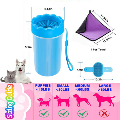 Pawsy Dog Paw Cleaner Set – Paw Washer Cup with Towel & Brush