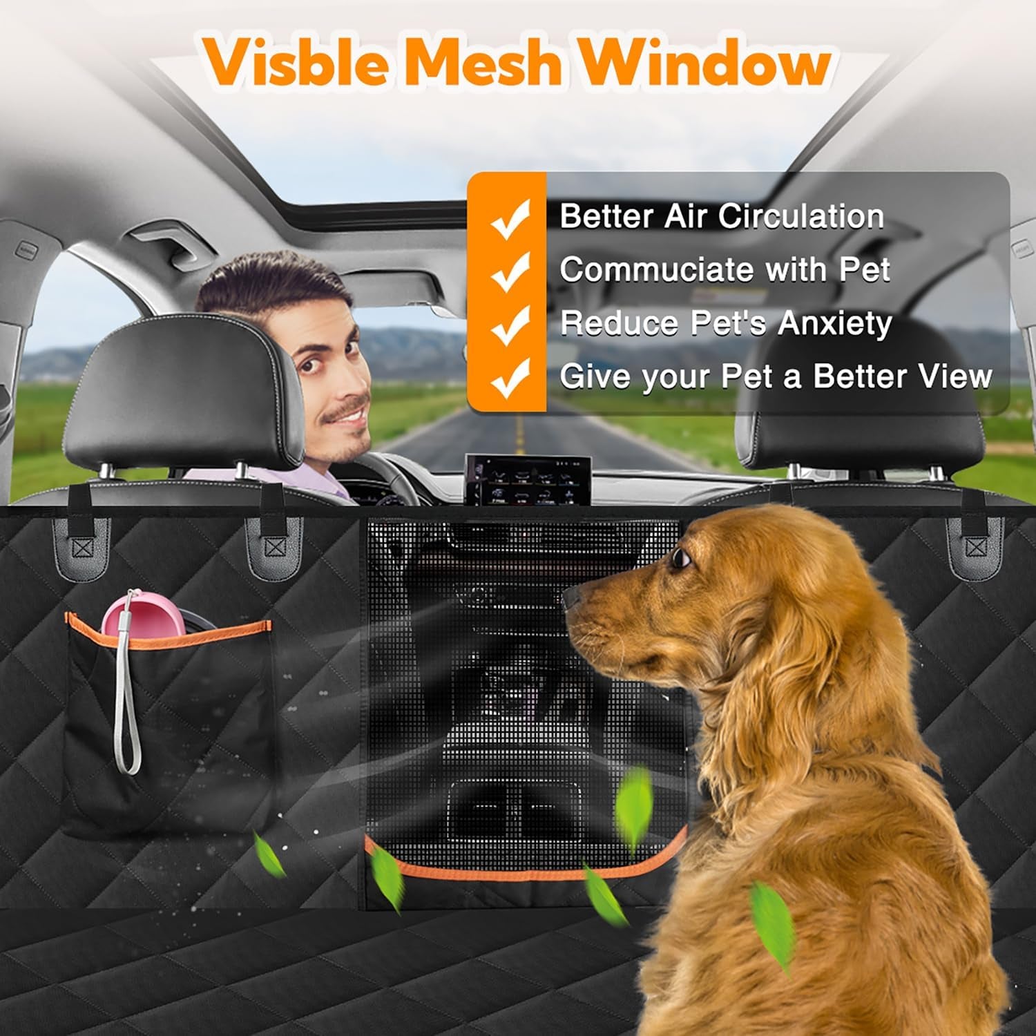Pawsy Waterproof Dog Car Seat Cover – Back Seat Hammock with Side Flaps & Mesh Window