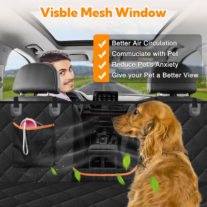 Pawsy Waterproof Dog Car Seat Cover – Back Seat Hammock with Side Flaps & Mesh Window