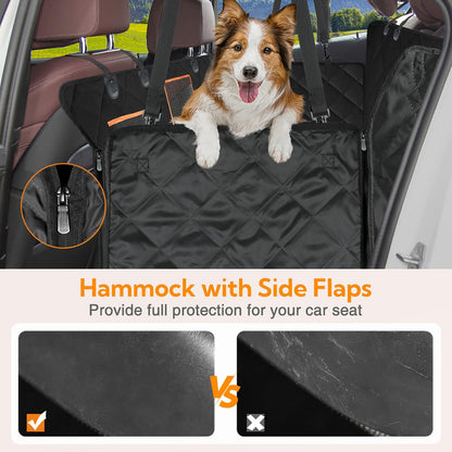 Pawsy Waterproof Dog Car Seat Cover – Back Seat Hammock with Side Flaps & Mesh Window