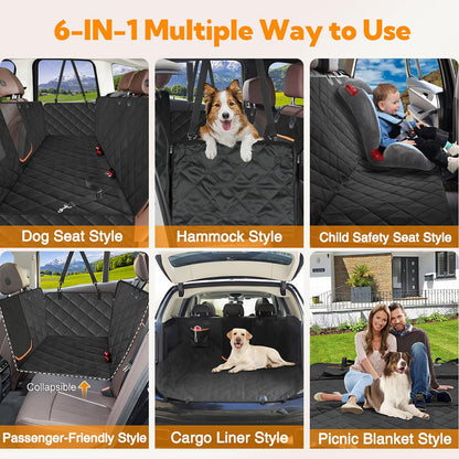 Pawsy Waterproof Dog Car Seat Cover – Back Seat Hammock with Side Flaps & Mesh Window