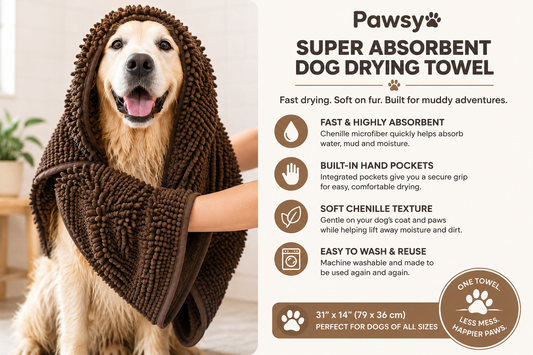 Pawwsy Super Absorbent Dog Towel – Soft Chenille Microfiber Quick-Dry Towel with Hand Pockets