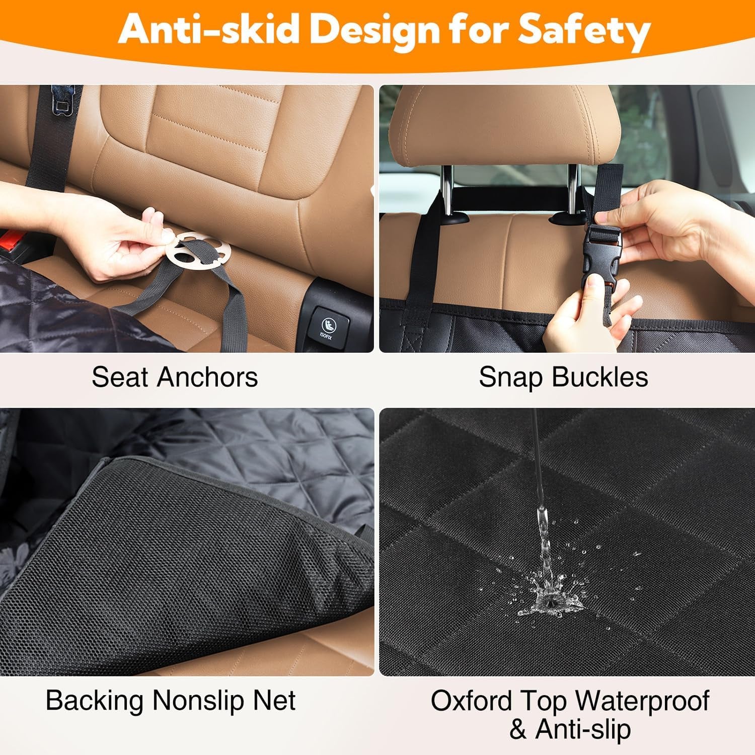 Pawsy Waterproof Dog Car Seat Cover – Back Seat Hammock with Side Flaps & Mesh Window